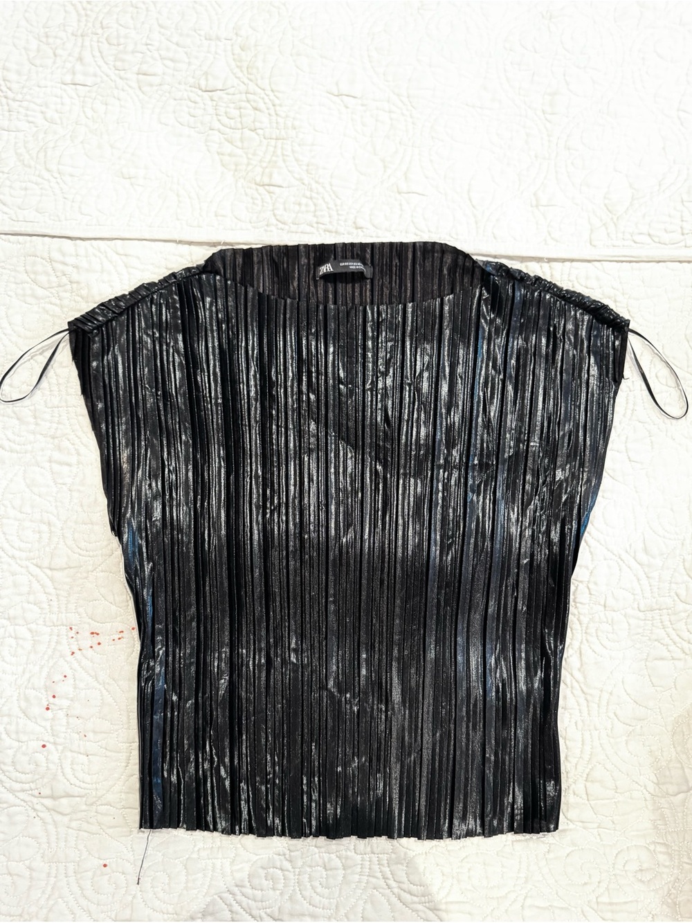 Zara Metallic Pleated Black Top